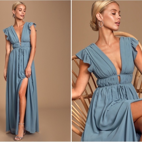 LULU's Prom Wedding Romantic Chiffon Empire Waist Maxi Dress NWOT - Picture 1 of 3